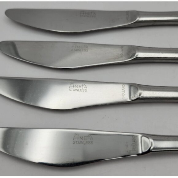 Vintage Amefa Holland Stainless Steel Dinner Knife Lot of 4 Knives Prestige Rare - Picture 5 of 14